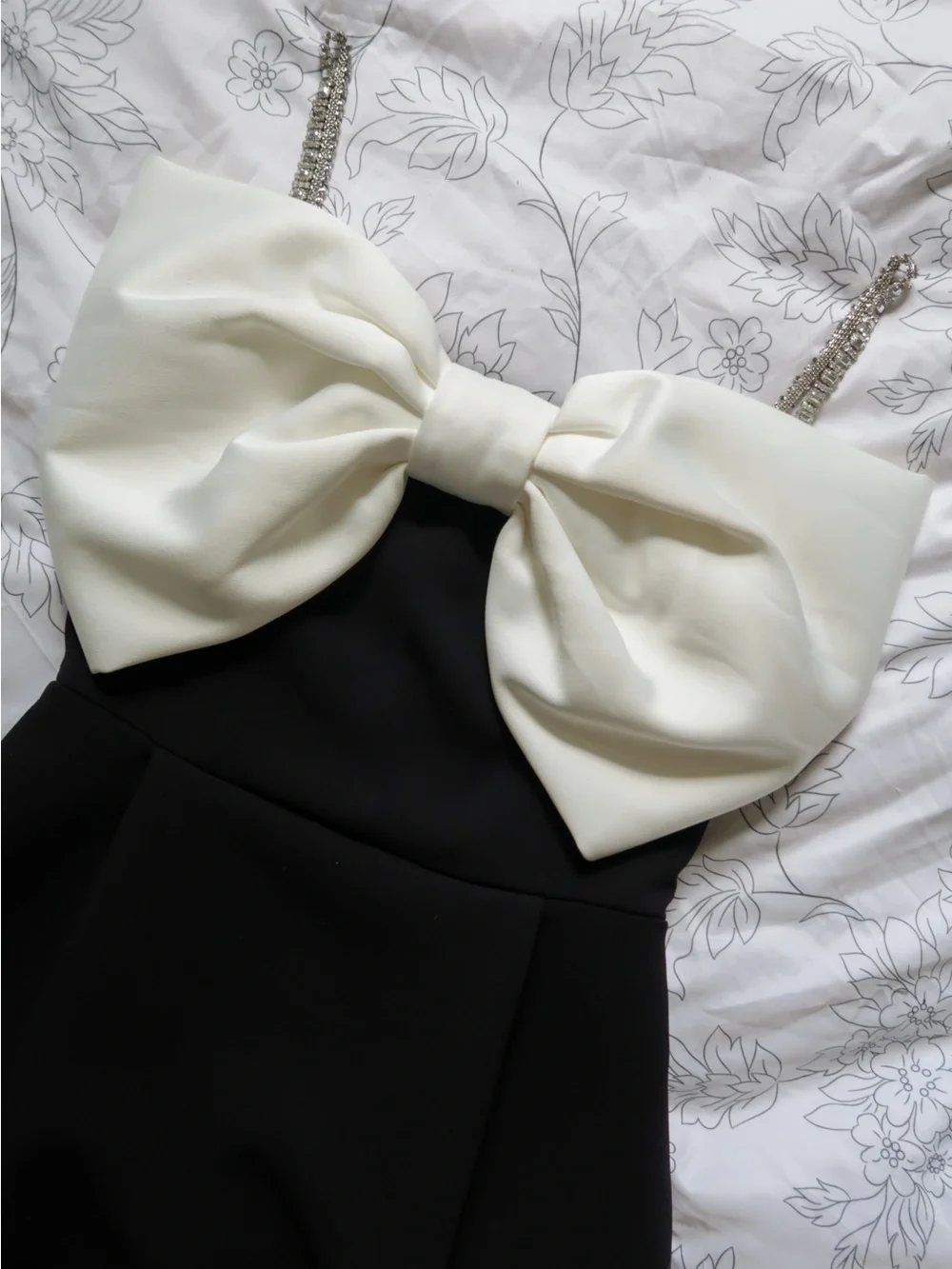 NADINE MERABI Jenny Bow Dress with Crystal Straps